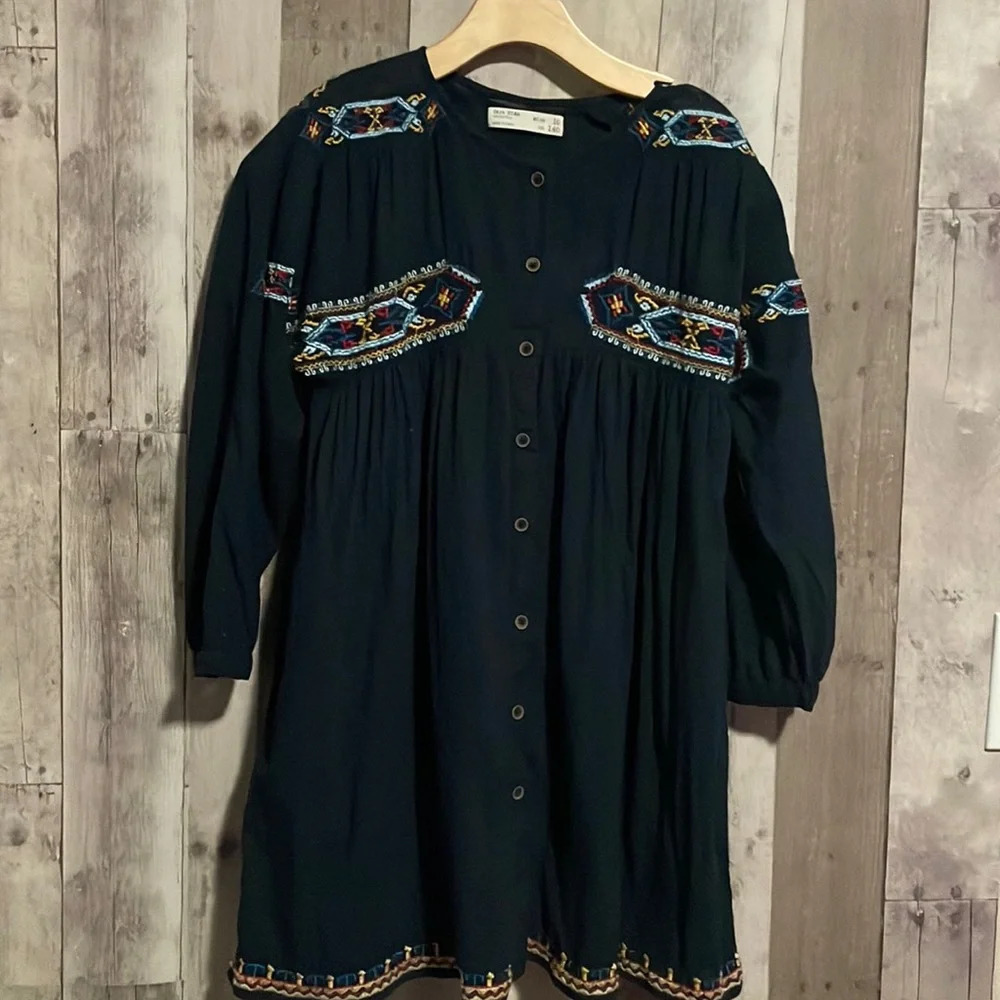 Zara Girls: Navy Embroidered Dress